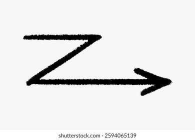 Black zigzag arrow on a white background. The arrow is drawn with a rough, textured style. Zigzag arrow pointing right, creating a dynamic, directional effect. Isolated vector element.