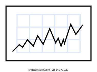A black zigzag line rising diagonally upward on a blue grid background set within a rectangular frame. Ideal for data analysis, business growth, performance tracking, financial trends, education. Clea