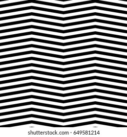 Black zigzag lines. Jagged stripes. Seamless surface pattern design with triangular waves ornament. Repeated chevrons wallpaper. Digital paper for page fills, web designing, textile print. Vector art.