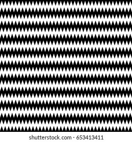 Black zigzag lines. Jagged stripes. Seamless surface pattern design with triangular waves ornament. Repeated chevrons wallpaper. Digital paper for page fills, web designing, textile print. Vector art.