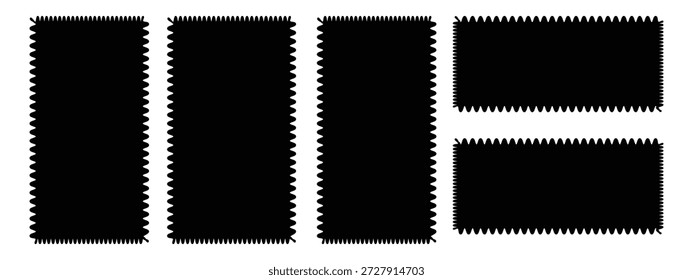 Conjunto de iconos de forma de zigzag negro. marco de borde en zigzag, forma de borde de vieira. Vector de elemento de forma rectangular. Ilustración vectorial.