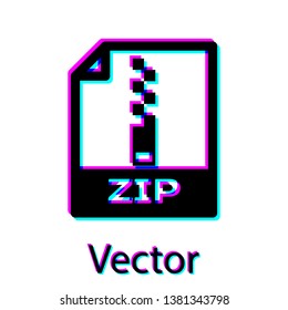 Black ZIP file document icon. Download zip button icon isolated on white background. ZIP file symbol. Vector Illustration