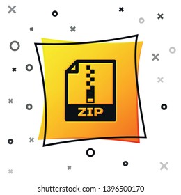Black ZIP file document icon. Download zip button icon isolated on white background. ZIP file symbol. Yellow square button. Vector Illustration