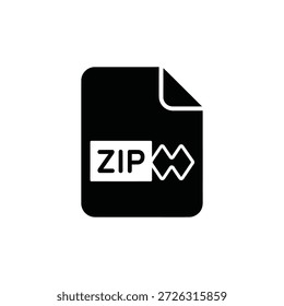 ícone de arquivo zip preto com contorno branco em plano de fundo branco