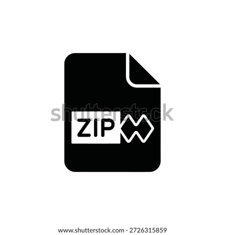 black zip file icon with white outline on plain white background