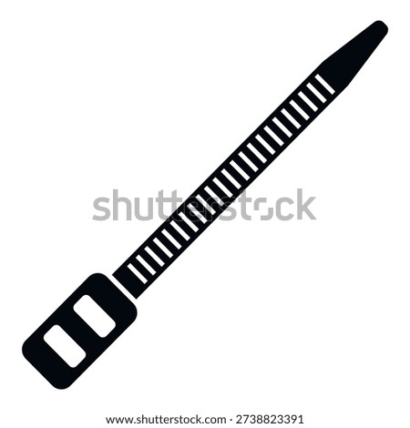 Black zip tie, a common plastic fastener, on a white background