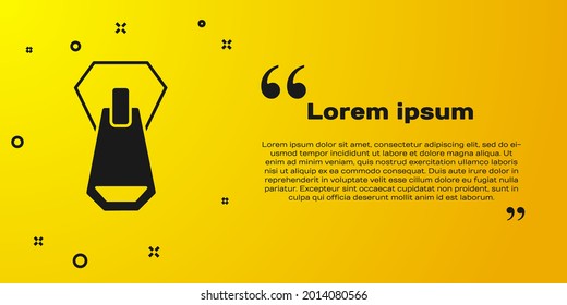 Black Zipper icon isolated on yellow background.  Vector