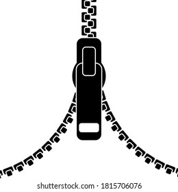 Black zipper on a white background vector image. Knitted zipper closure. Clothes with fasteners. Vector. Background image. Place for text. Poster.
