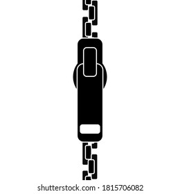Black zipper on a white background vector image. Knitted zipper closure. Clothes with fasteners. Vector. Background image. Place for text. Poster.