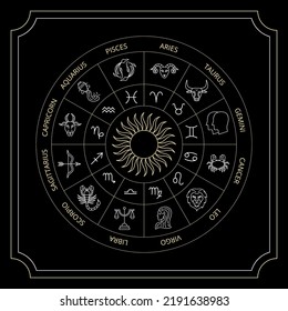 Black Zodiac Circle. Vektorgrafik-Thin-Rahmensymbole.