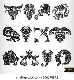 Black Zodiac Horoscope Signs Stock Vector (Royalty Free) 246178972 ...