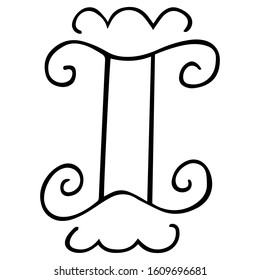 Black zodiac sign Gemini with waves drawn by hand on a white background. Astrological tattoo or logo. Vector.