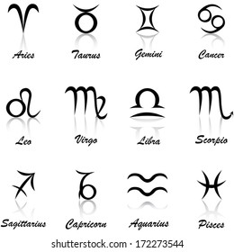 Black zodiac signs on the white back ground