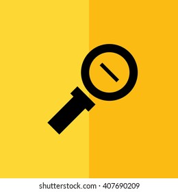Black zoom out vector icon. Yellow background
