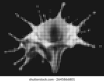 Blacka and white halftone splash. Liquid and drops. Creative design element for collage. Isolated vector background