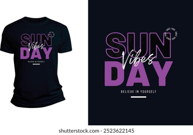 Black-And-Purple-Sunday-Vibes-Motivation-T-Shirt, Typography Minimalist T-shirt Design, Motivational Typography T-shirt Design, Inspirational Quotes T-shirt Design