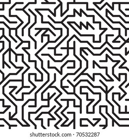 Black-and-white abstract background with complex maze. Seamless pattern for your design. Vector illustration.