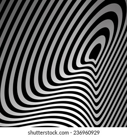 Black-and-white abstract background of dynamic concentric circles.