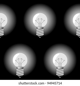 Black-and-white abstract background with electrical a sphere-form lamps for your design. Seamless pattern. Vector illustration.