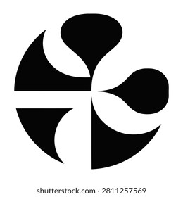 Blackandwhite abstract shape design with curved lines and circular forms on white background