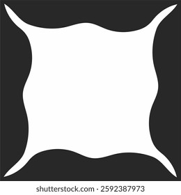 a black-and-white abstract vector design resembling a stretched or warped square with curved edges.