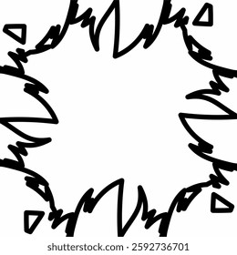 a black-and-white abstract vector illustration with jagged, irregular lines forming a circular or explosion-like shape.