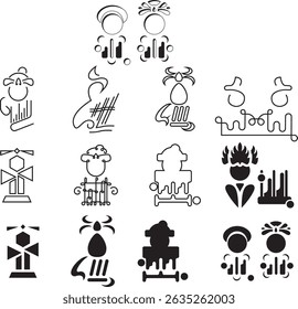 Black-and-white Angklung icons on plain background, for cultural newsletters, music education materials, ethnomusicology presentations, or music workshop flyers