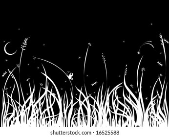 black-and-white background with grass and bugs,  design element