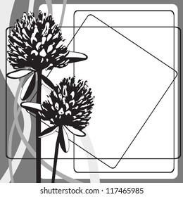 black-and-white background with stylized flowers clover