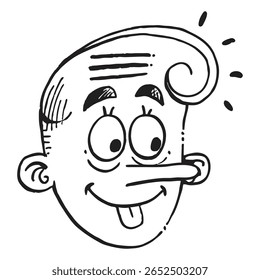 Desenho animado em preto-e-branco de um rosto extravagante e extravagante com características lúdicas, apresentando um estilo artístico divertido e imaginativo que cativa a atenção dos espectadores que buscam humor