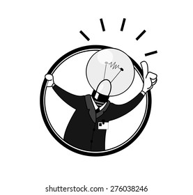 Black-and-white cartoon light bulb. Vector