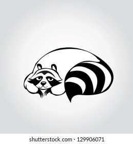 Black-and-white cartoon raccoon on a gray background