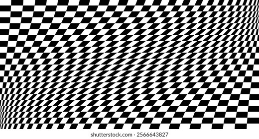 Black-and-white checkerboard pattern background. Dynamic and optical illusion-inspired design for creative graphic projects, visual effects, abstract themes, and modern art concepts.