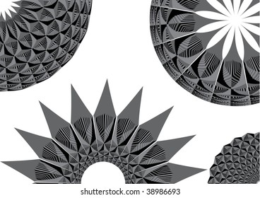 Black-and-white circular complex shapes (with brushes in vector eps file). Just apply a brush to a circle!
