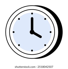 A black-and-white clock with a blue clock face consists of two hands and twelve small dots marking each hour. Ideal for time management, schedules, punctuality, teaching, and decor.