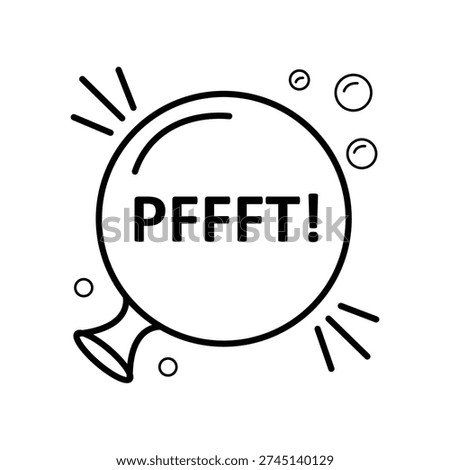 Black-and-white comic-style Generative AI illustration of a deflating balloon with text “PFFFT!”. Perfect for humor projects, comic art, prank designs, playful graphics, and gag-themed artwork.