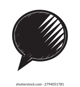 Blackandwhite comicstyle speechbubble icon withabstractshadingandlines isolated on whitebackground