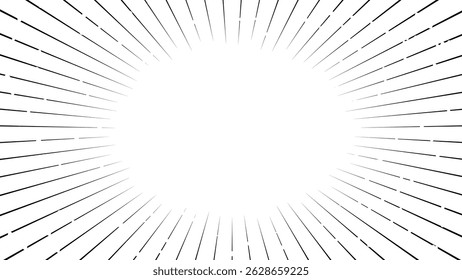 Black-and-white concentrated line background. Japanese manga-like concentrated line background. Light like sunlight.
