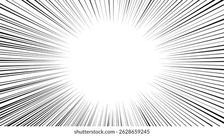 Fundo de linha concentrada em preto-e-branco. Plano de fundo japonês de linha concentrada em mangá. Luz como a luz do sol.