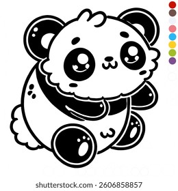 A black-and-white cute cartoon panda with big sparkling eyes and a chubby body. 