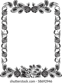 Black-and-white decorative frame with stylized nuts