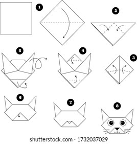 Black-and-white Diagram, Origami Cat Face