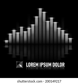 Black-and-white digital equalizer with reflection over dark background