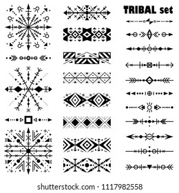 Set Geometrical Tribal Elements Borders Stock Vector (Royalty Free ...