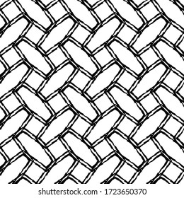 Black-and-white figures with curved stripes. Ethnic boho ornament. Seamless background. Tribal motif. Vector illustration for web design or print.