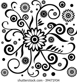 black-and-white floral decoration, vector design element