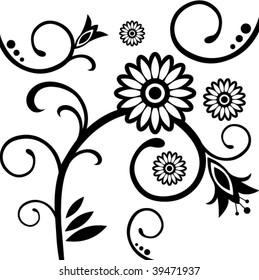 black-and-white floral decoration, vector design element