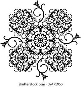 black-and-white floral decoration, vector design element