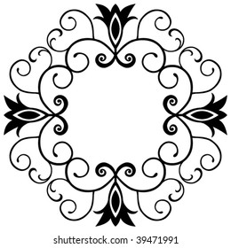 black-and-white floral decoration, vector design element