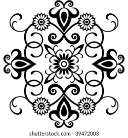 black-and-white floral decoration, vector design element